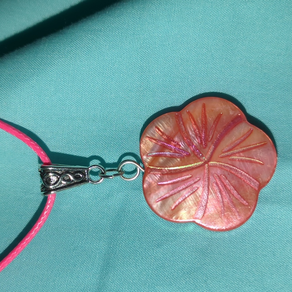Pink Carved Shell Necklace pendant charm jewelry seashell Breast Cancer Awarenes